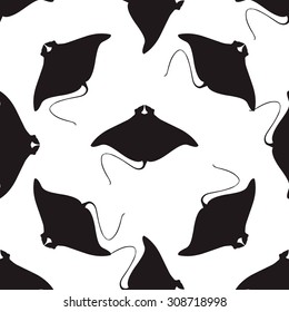 Devil fish ray seamless pattern. Vector silhouette of sea creatures.