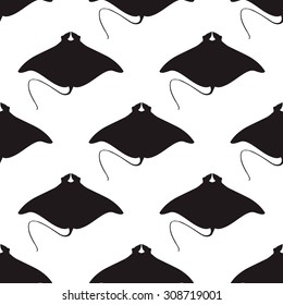 Devil fish ray seamless pattern. Vector silhouette of sea creatures.