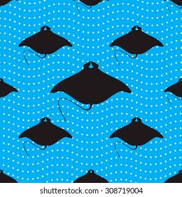 Devil fish ray seamless pattern. Vector silhouette of sea creatures.