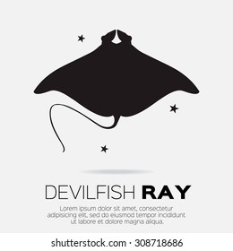 Devil fish ray. Vector silhouette of sea creatures.