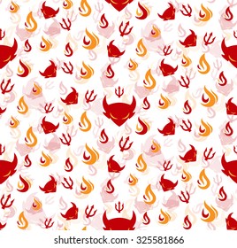 Devil with flames and forks seamless pattern