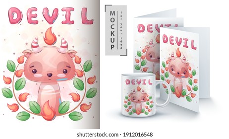 Devil in flower poster and merchandising. Vector eps 10