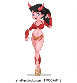 Devil Girl Cartoon vector art and illustration