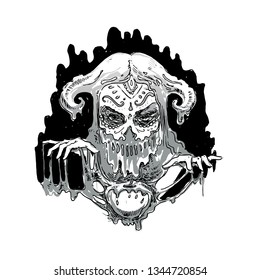 Devil girl character hand drawn illustration on white background