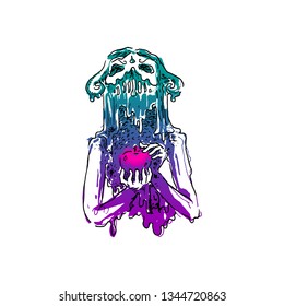 Devil girl character hand drawn illustration on white background