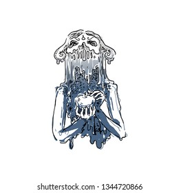 Devil girl character hand drawn illustration on white background