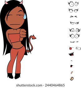 devil girl chibi cartoon expressions pack collection in vector format