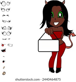 devil girl chibi cartoon expressions pack collection in vector format