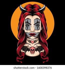 devil girl with clown face vector