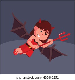 devil girl flying with trident weapon