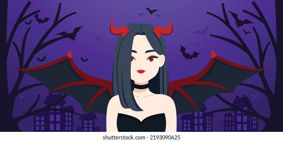 The devil girl in Halloween. Vector illustration.