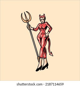 devil girl tattoo vector design