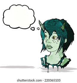 devil girl with thought bubble