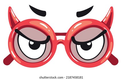 Devil glasses with angry emotions eye costume element isolated concept. Vector graphic design element illustration