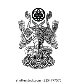 Devil goat with skulls illustration.