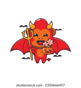 Devil gorilla in halloween day. Cute halloween cartoon illustration. 