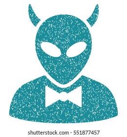 Devil grainy textured icon for overlay watermark stamps. Flat symbol with dirty texture. Dotted vector soft blue ink rubber seal stamp with grunge design on a white background.