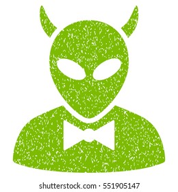 Devil grainy textured icon for overlay watermark stamps. Flat symbol with dirty texture. Dotted vector eco green ink rubber seal stamp with grunge design on a white background.