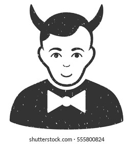 Devil grainy textured icon for overlay watermark stamps. Flat symbol with dust texture. Dotted vector gray ink rubber seal stamp with grunge design on a white background.
