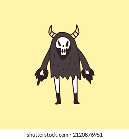 Devil grim reaper with fire fist, illustration for t-shirt, sticker, or apparel merchandise. With retro cartoon style.