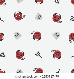 Devil and Halloween ghost doodle line art pattern