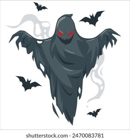 Devil Halloween ghost, ghosted spooky spirit and mysterious phantoms. Spooky flying phantom ghosts. Ghost covered with a white ghost sheet on a sofa in the living room. Halloween concept. 2558