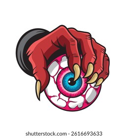 devil hand holding eyeball vector illustration design