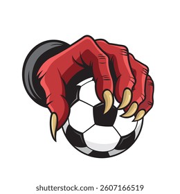 devil hand holding soccer ball vector illustration design