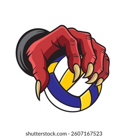 devil hand holding volleyball vector illustration design