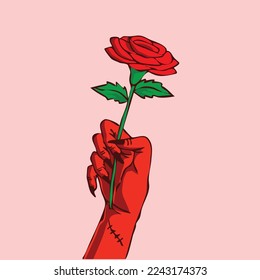 - devil hand and rose - This is a vector depicting a devil's hand holding a rose. You can download this asset for printing stickers, t-shirts, patches or a book cover!