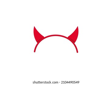 Devil hat or evil horns on headband costume attributes icon isolated on white background - red horned demon hair band photo props. Flat design cartoon carnival suit vector illustration.