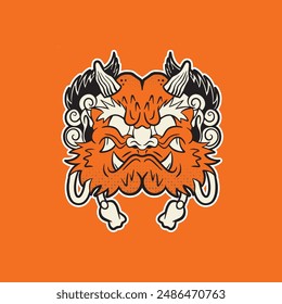 devil head artwork with japanese style illustration.