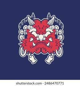 devil head artwork with japanese style illustration.