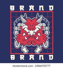 devil head artwork with japanese style illustration.