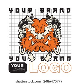 devil head artwork with japanese style illustration.