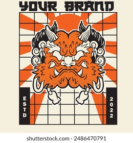 devil head artwork with japanese style illustration.
