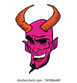 devil head cartoon illustration isolated on white
