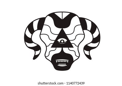 Devil head eye geometric illustration. Logo Demon. Vector illustration