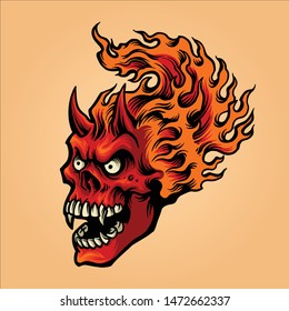 the devil head with flame