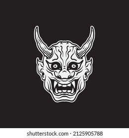 Devil head with horn drawing illustration.