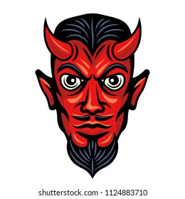 Devil head with horns colored illustration isolated on white background