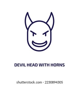 devil head with horns icon from people collection. Thin linear devil head with horns, head, horn outline icon isolated on white background. Line vector devil head with horns sign, symbol for web and 