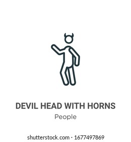 Devil head with horns outline vector icon. Thin line black devil head with horns icon, flat vector simple element illustration from editable people concept isolated stroke on white background