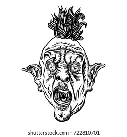 Devil head illustration. Punk with mohawk. Vector.