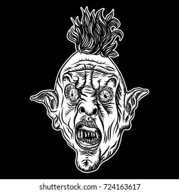 Devil head illustration. Punk with mohawk. Vector.