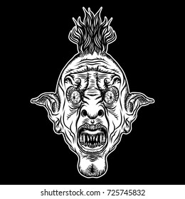 Devil head illustration. Punk with mohawk. Vector.