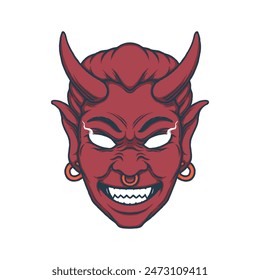 Devil head illustration. Satan logo emblem vector. Isolated on white background.
