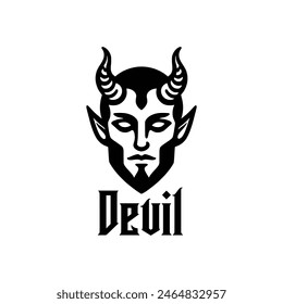 Logo de la cabeza del diablo. Antiguas ilustración retro de la cabeza del diablo