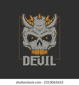 devil head skull with horn design illustration for t shirt and apparel