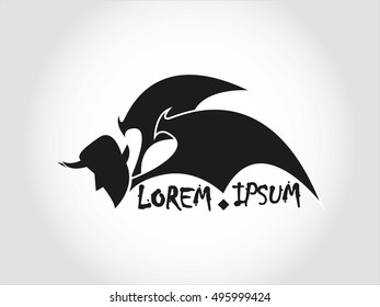 Devil Head with Wing Logo. Isolated.